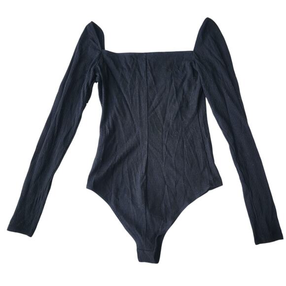 Reformation Gaia Ribbed Square Neck Long Sleeve Bodysuit Black Small - Picture 5 of 7